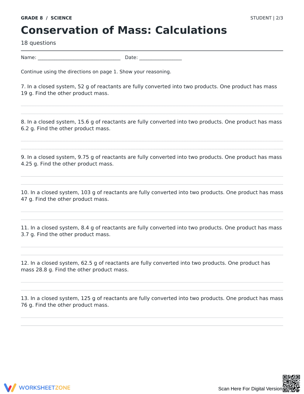 Conservation of Mass Worksheet | Grade 8 Ready - Page 2