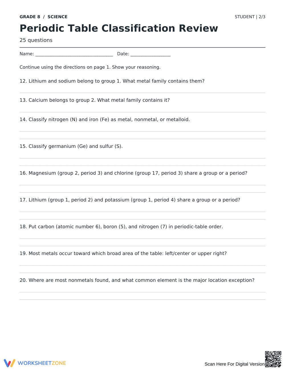 Periodic Table Worksheet | Essential Grade 8 Science - Page 2