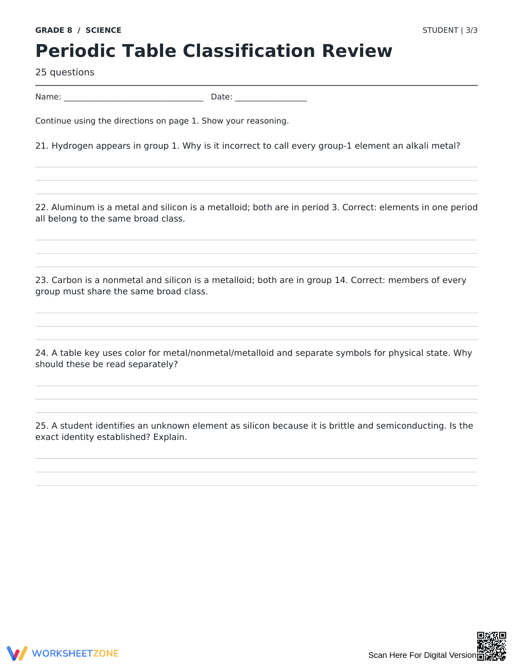 Periodic Table Worksheet | Essential Grade 8 Science - Page 3