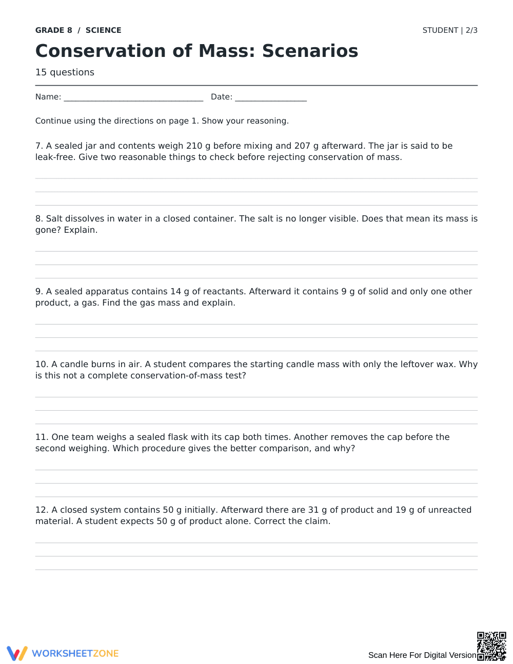 Conservation of Mass Worksheet | Grade 8 Science Printable - Page 2