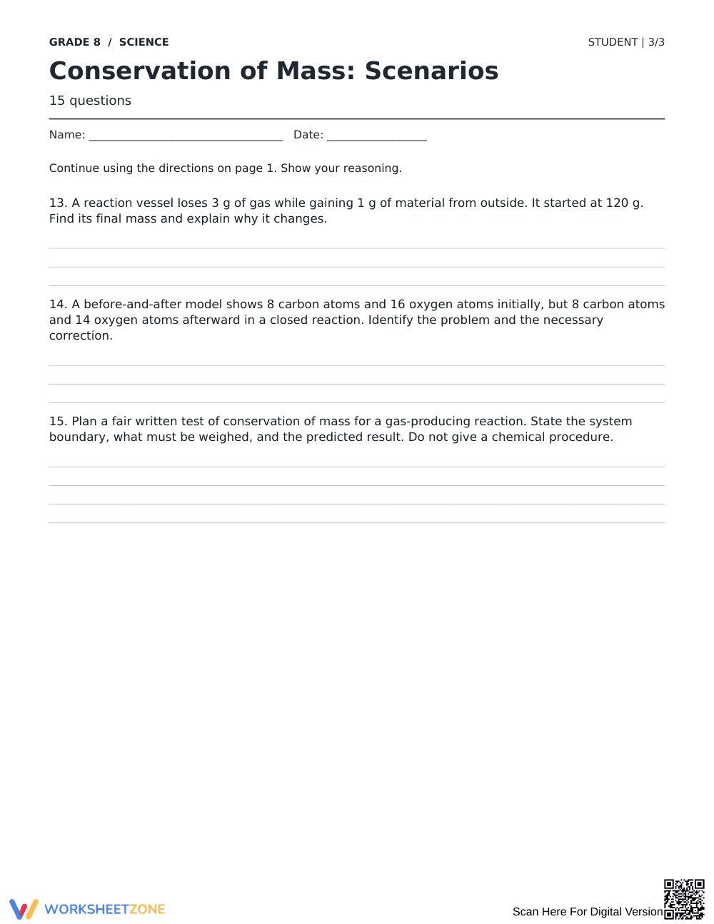 Conservation of Mass Worksheet | Grade 8 Science Printable - Page 3