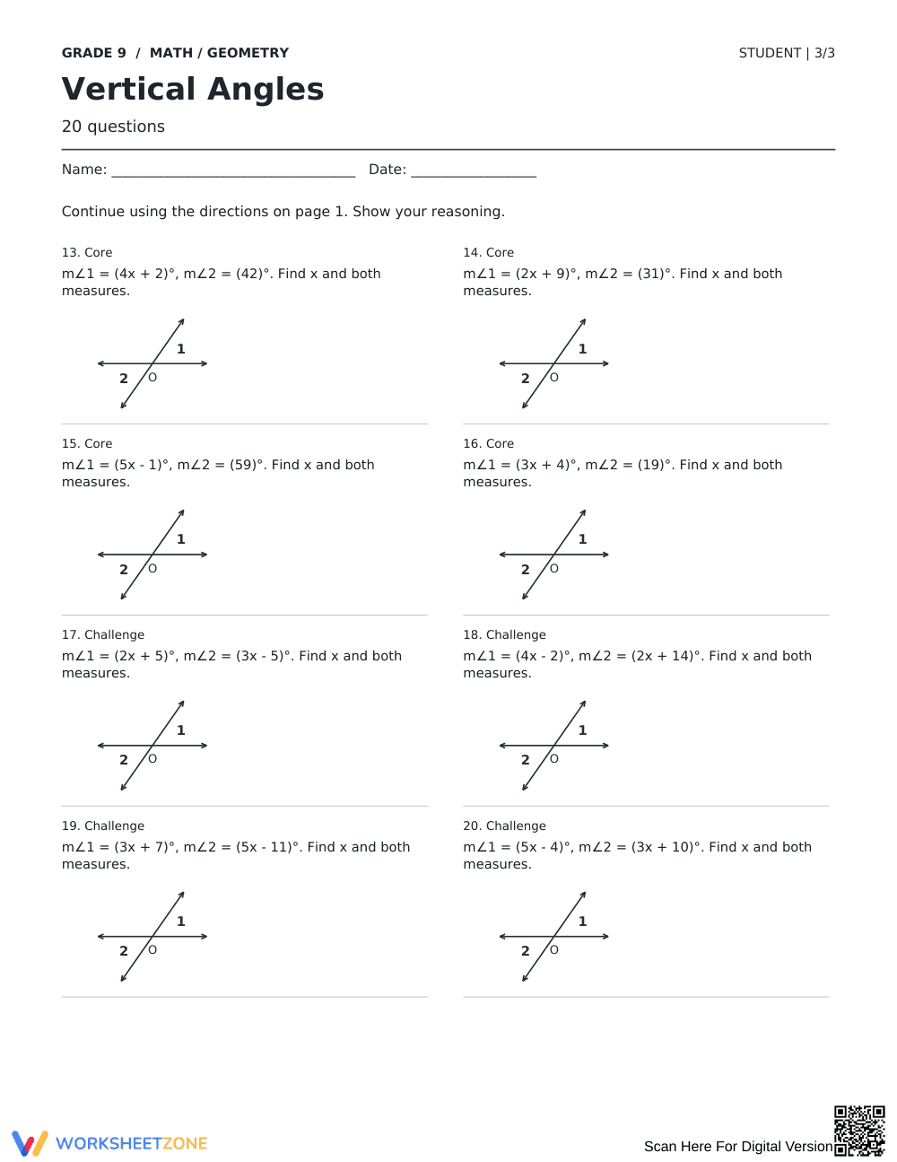 Vertical Angles Worksheet | Grade 9 Essential Math - Page 3