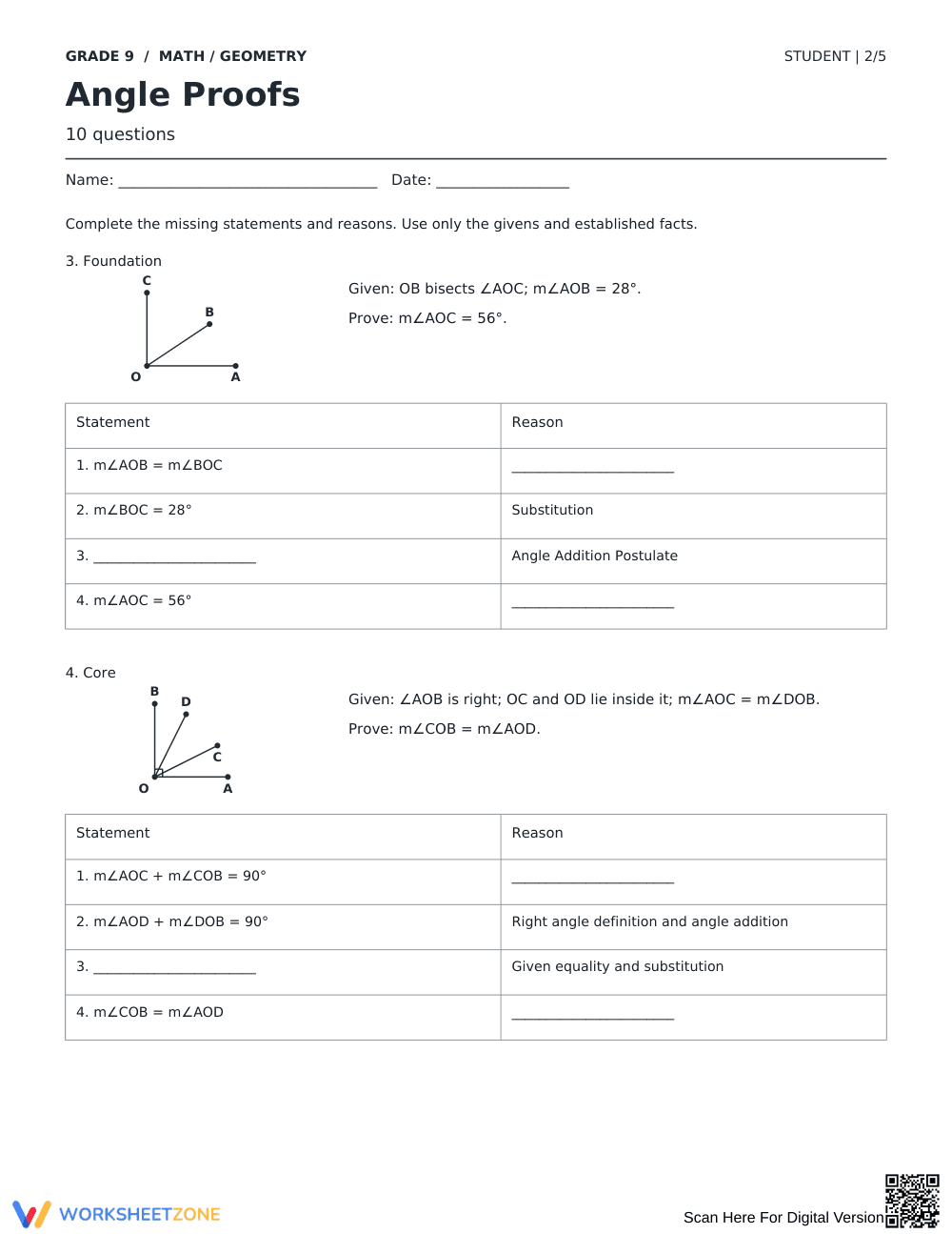 Angle Proofs Worksheet | Essential Grade 9 Math - Page 2