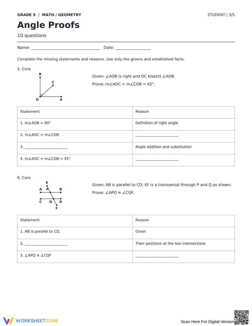 Angle Proofs Worksheet | Essential Grade 9 Math - Page 3