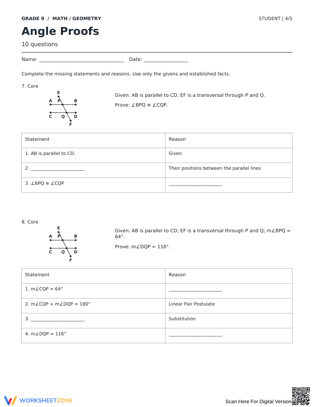 Angle Proofs Worksheet | Essential Grade 9 Math - Page 4
