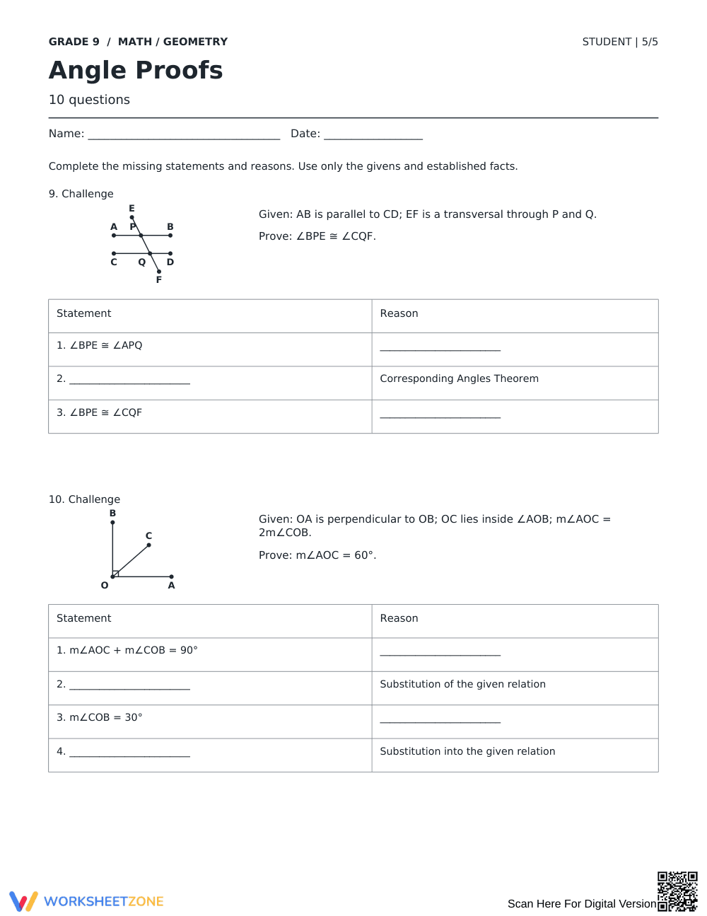 Angle Proofs Worksheet | Essential Grade 9 Math - Page 5