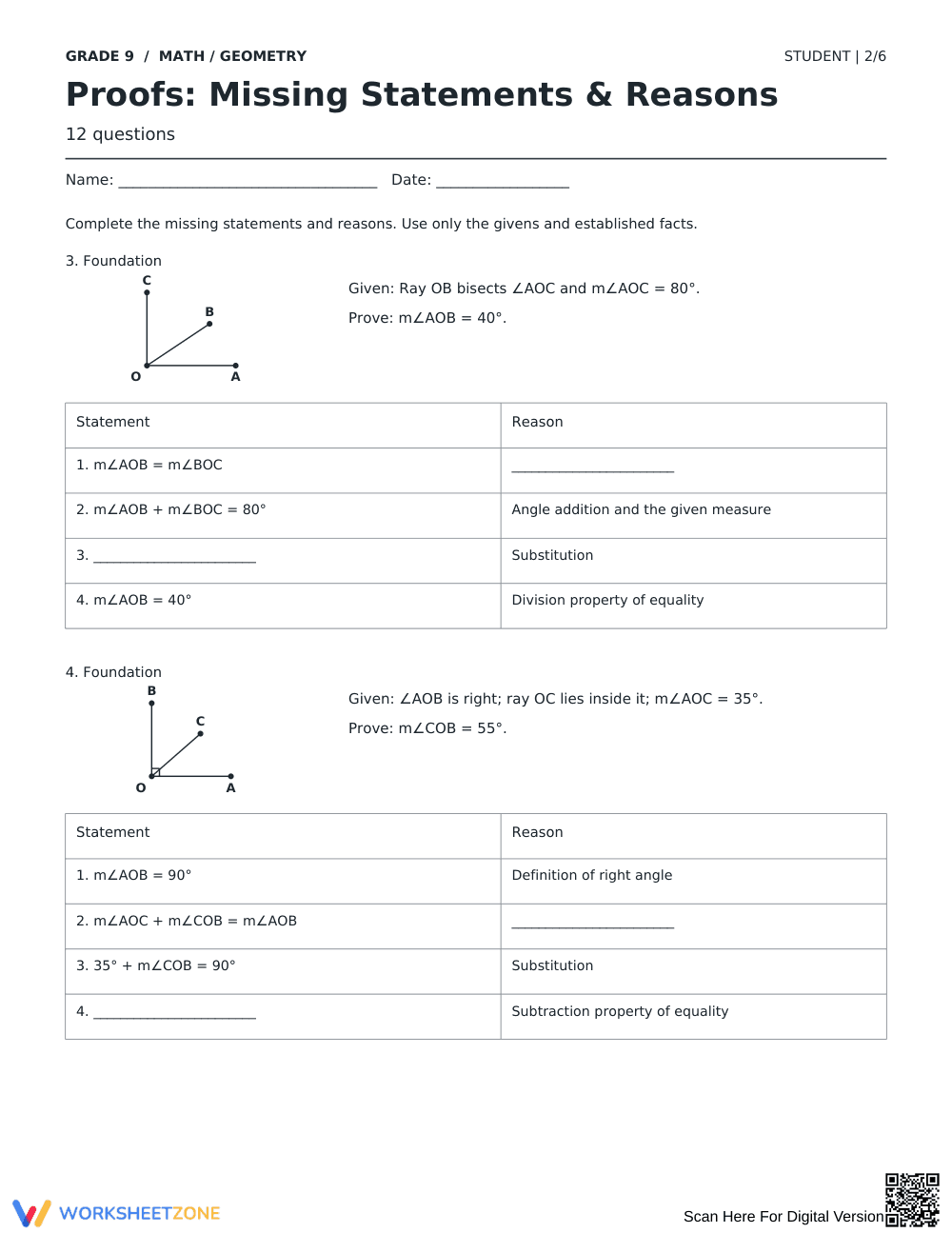 Geometry Proofs Worksheet | Printable Grade 9 Math - Page 2