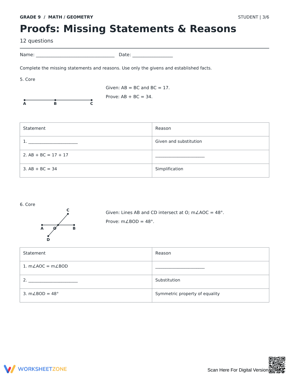 Geometry Proofs Worksheet | Printable Grade 9 Math - Page 3