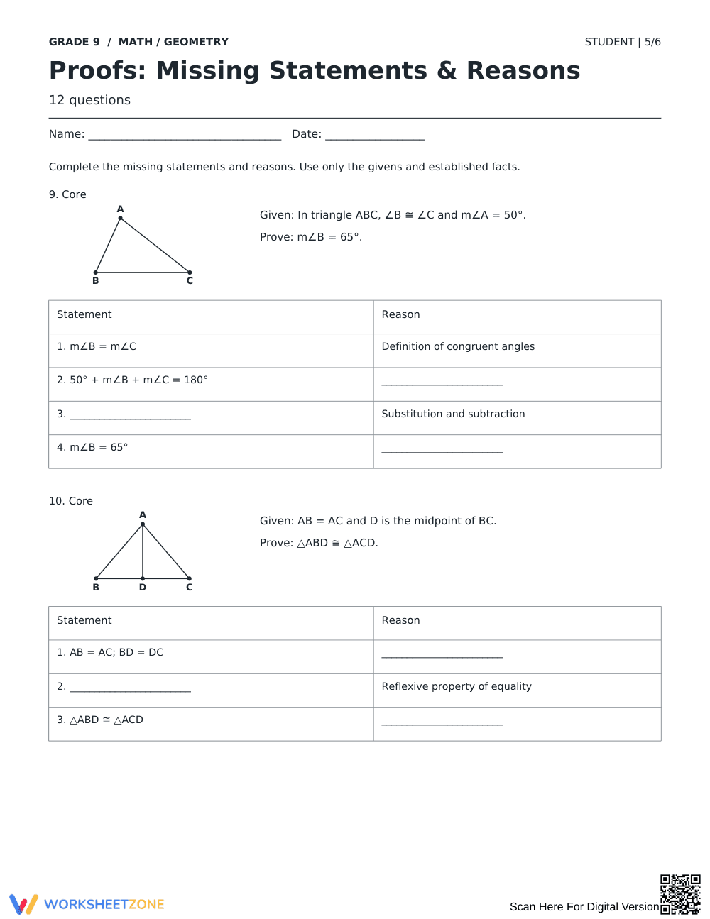 Geometry Proofs Worksheet | Printable Grade 9 Math - Page 5