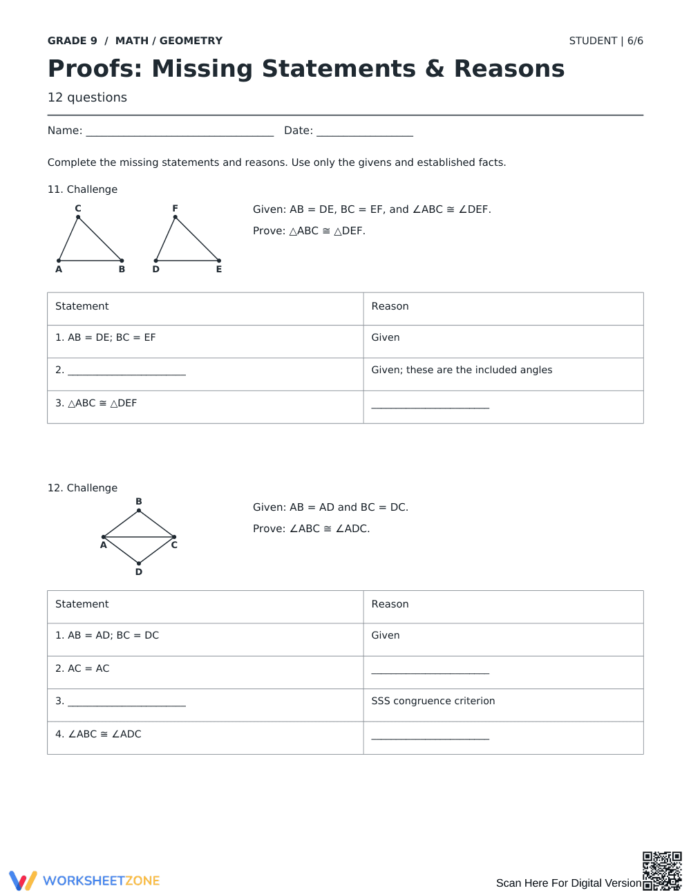Geometry Proofs Worksheet | Printable Grade 9 Math - Page 6