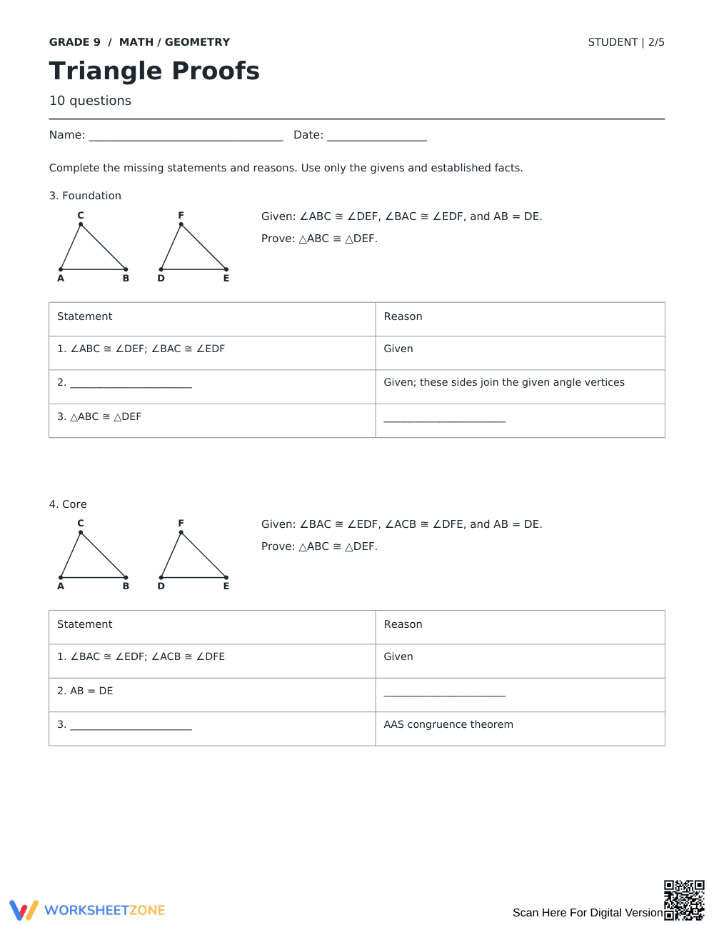 Triangle Proofs Worksheet | Grade 9 Math Ready - Page 2