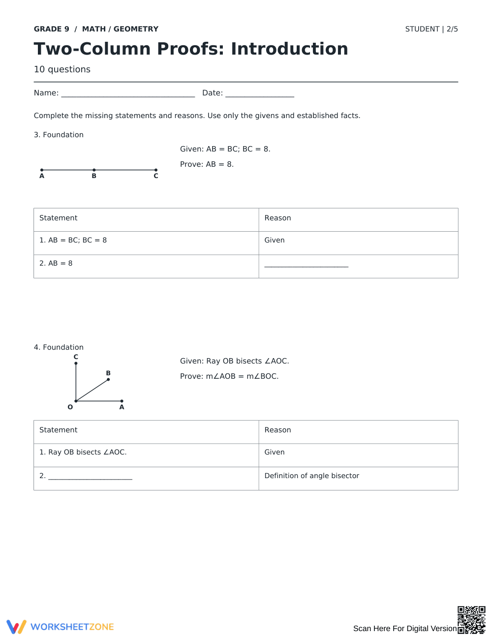 Two-Column Proofs Worksheet | Essential Grade 9 Math - Page 2