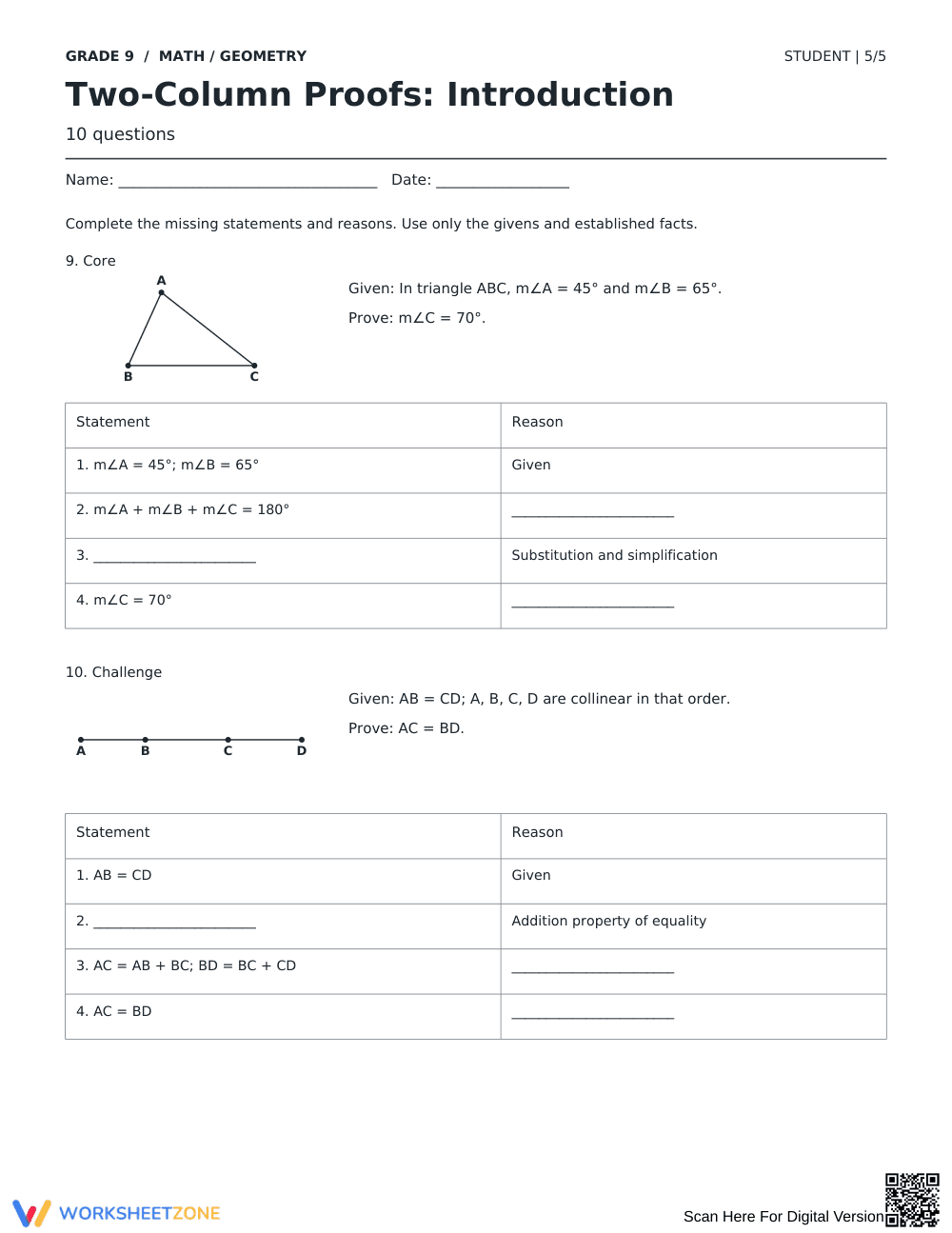 Two-Column Proofs Worksheet | Essential Grade 9 Math - Page 5