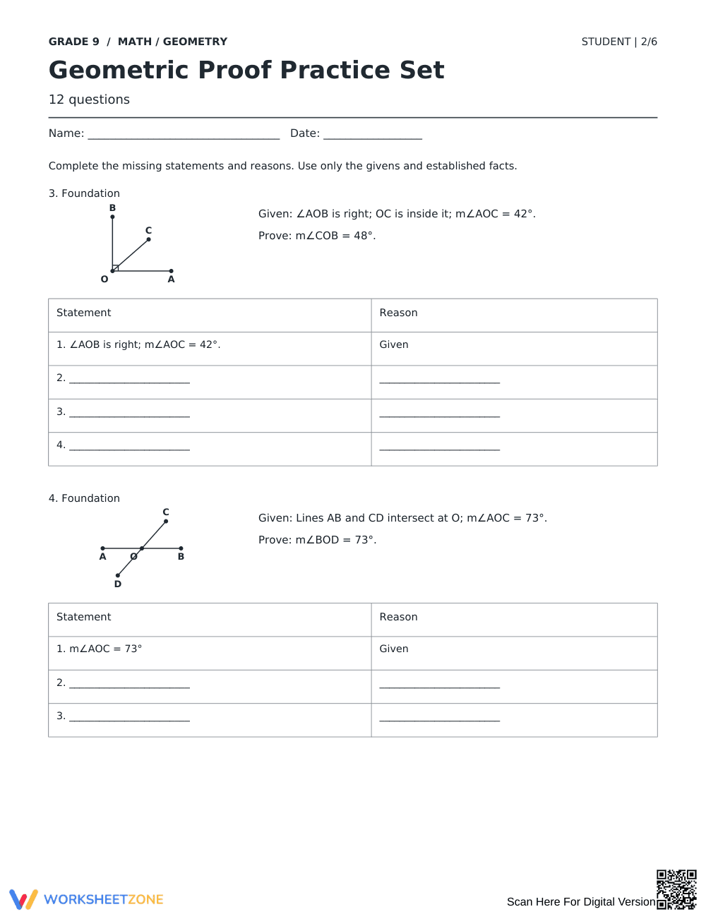 Geometric Proofs Worksheet | Complete Grade 9 Math - Page 2