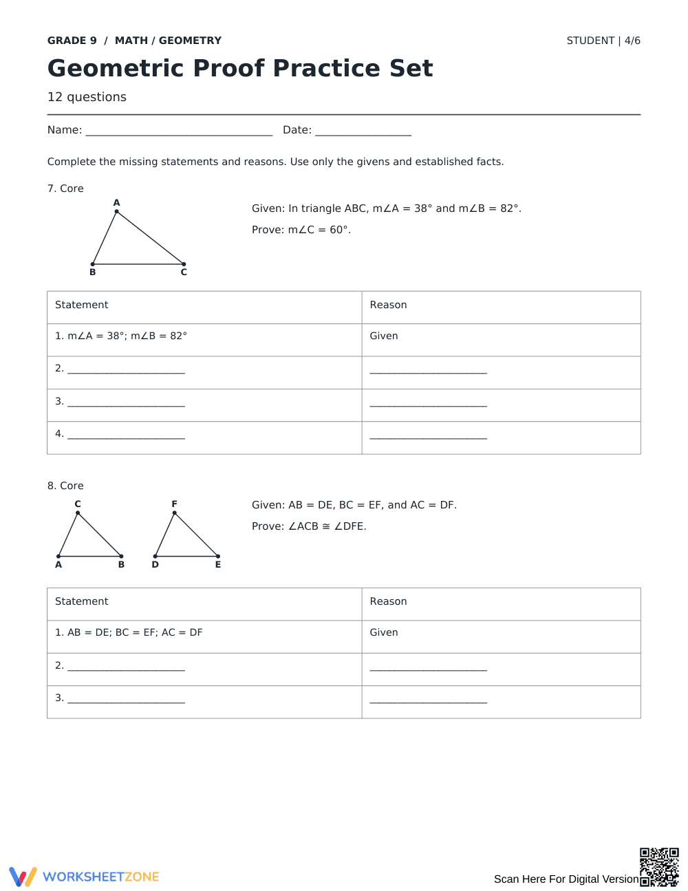 Geometric Proofs Worksheet | Complete Grade 9 Math - Page 4