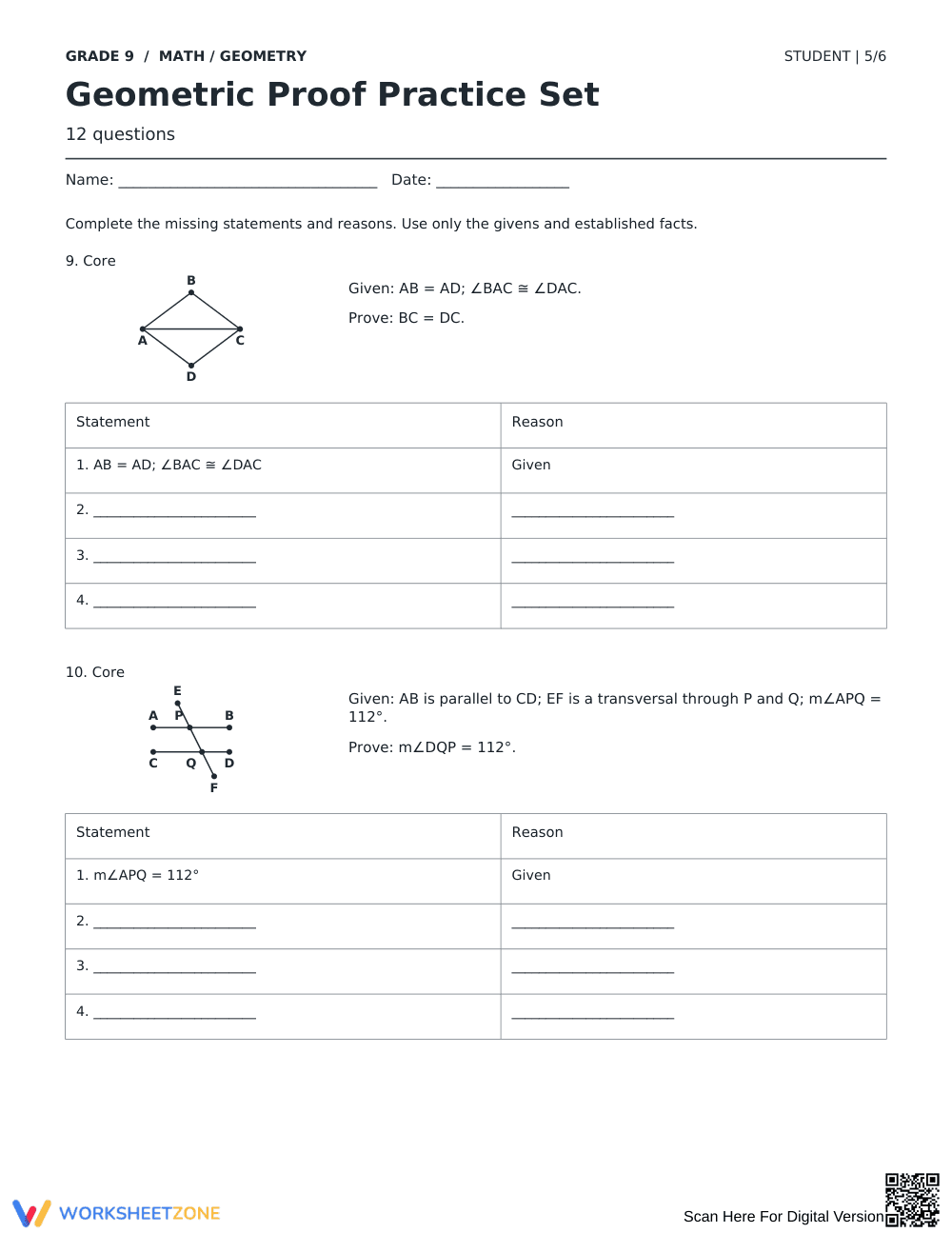 Geometric Proofs Worksheet | Complete Grade 9 Math - Page 5