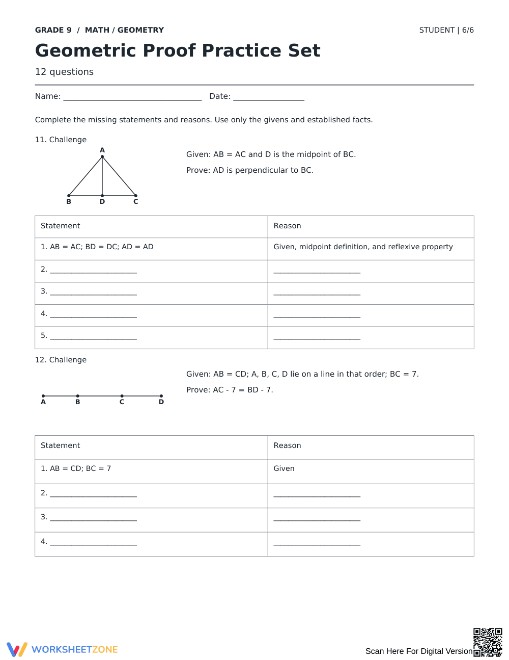 Geometric Proofs Worksheet | Complete Grade 9 Math - Page 6