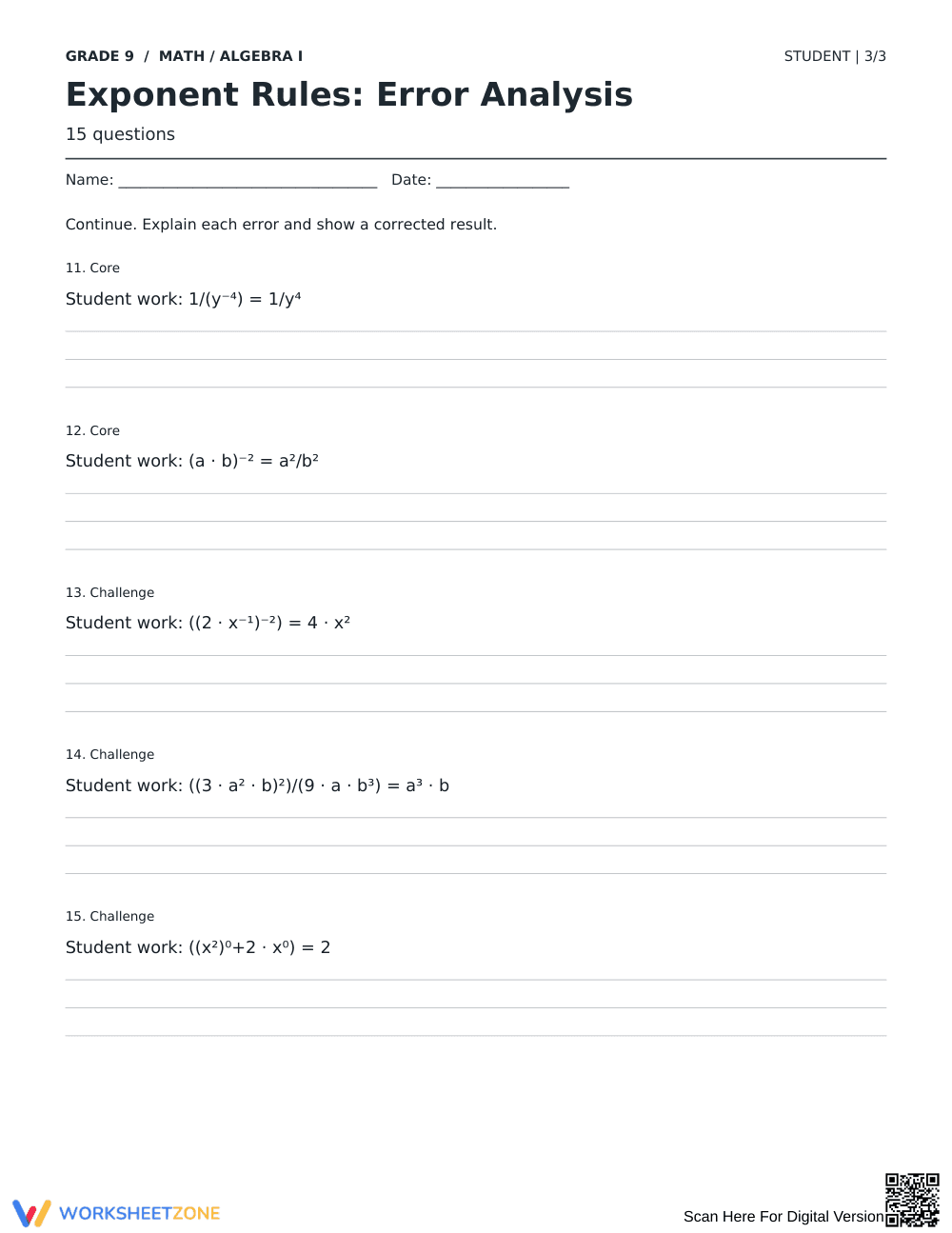 Exponent Rules Worksheet | Essential Grade 9 Math - Page 3