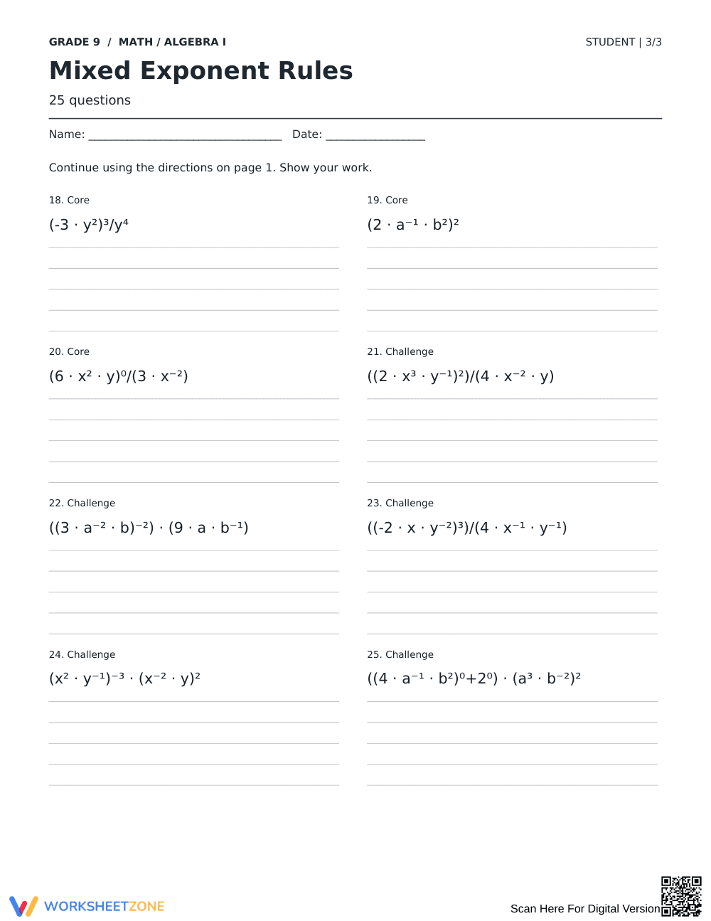 Mixed Exponent Rules Worksheet | Grade 9 Ready - Page 3