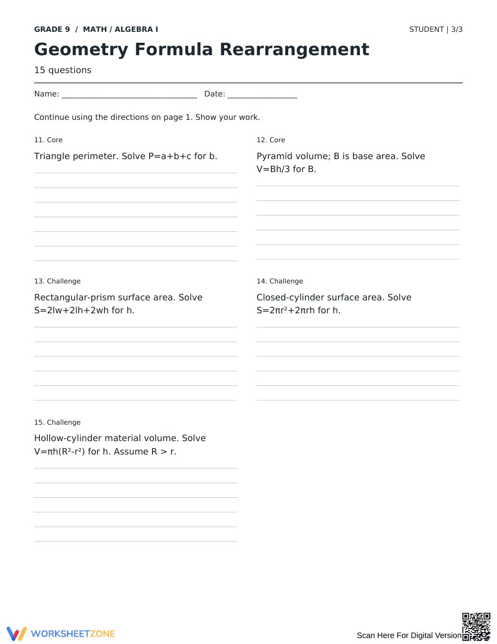 Geometry Formula Rearrangement | Grade 9 Essential - Page 3