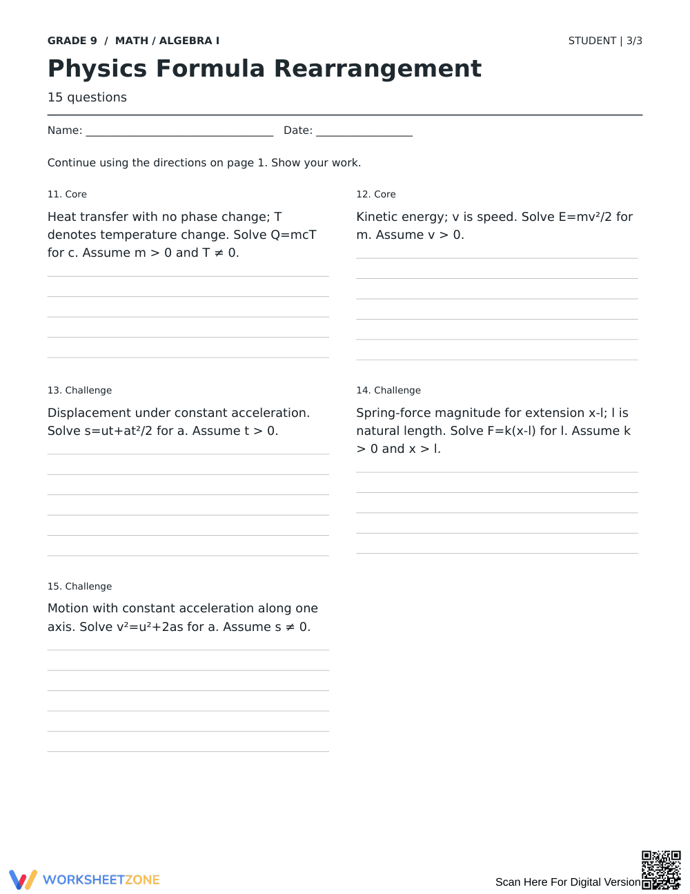 Physics Formula Rearrangement Worksheet | Grade 9 Essential - Page 3