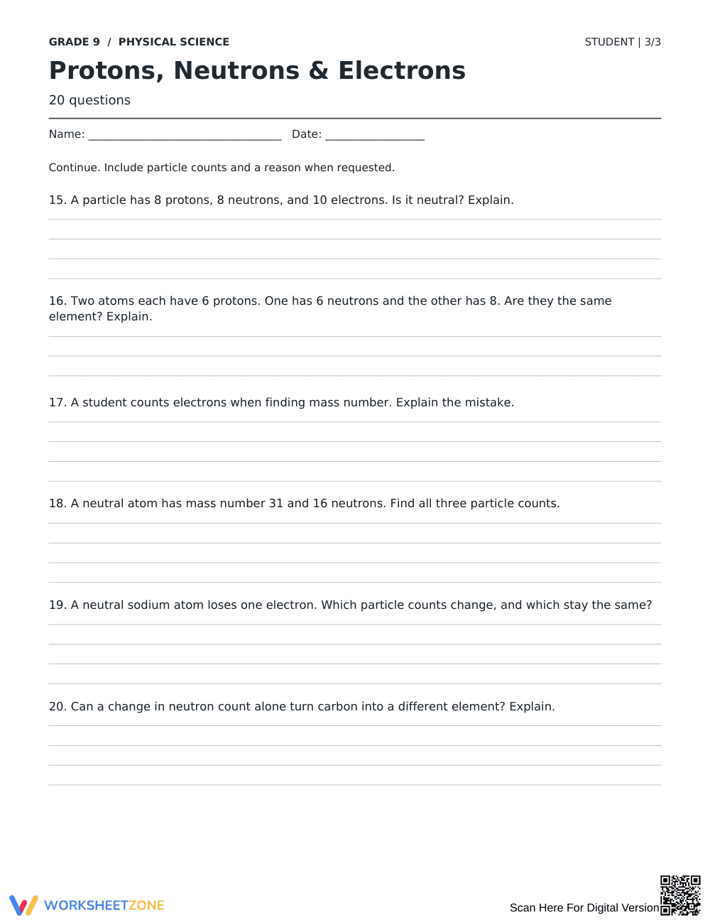 Protons Neutrons Electrons Worksheet | Grade 9 Essential - Page 3