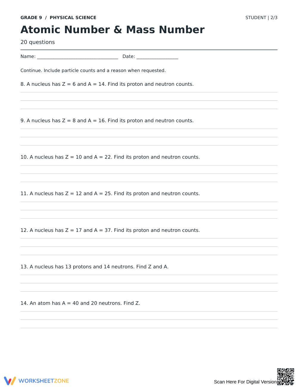 Atomic & Mass Number Printable | Grade 9 Science - Page 2