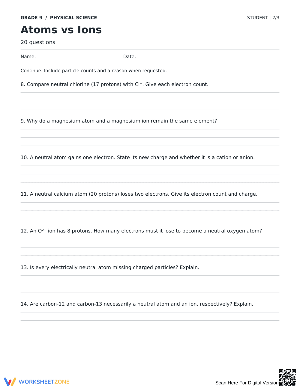 Atoms vs Ions Worksheet | Grade 9 Science Ready - Page 2