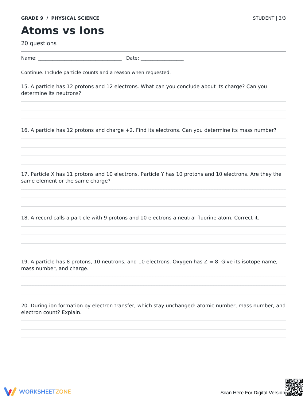 Atoms vs Ions Worksheet | Grade 9 Science Ready - Page 3