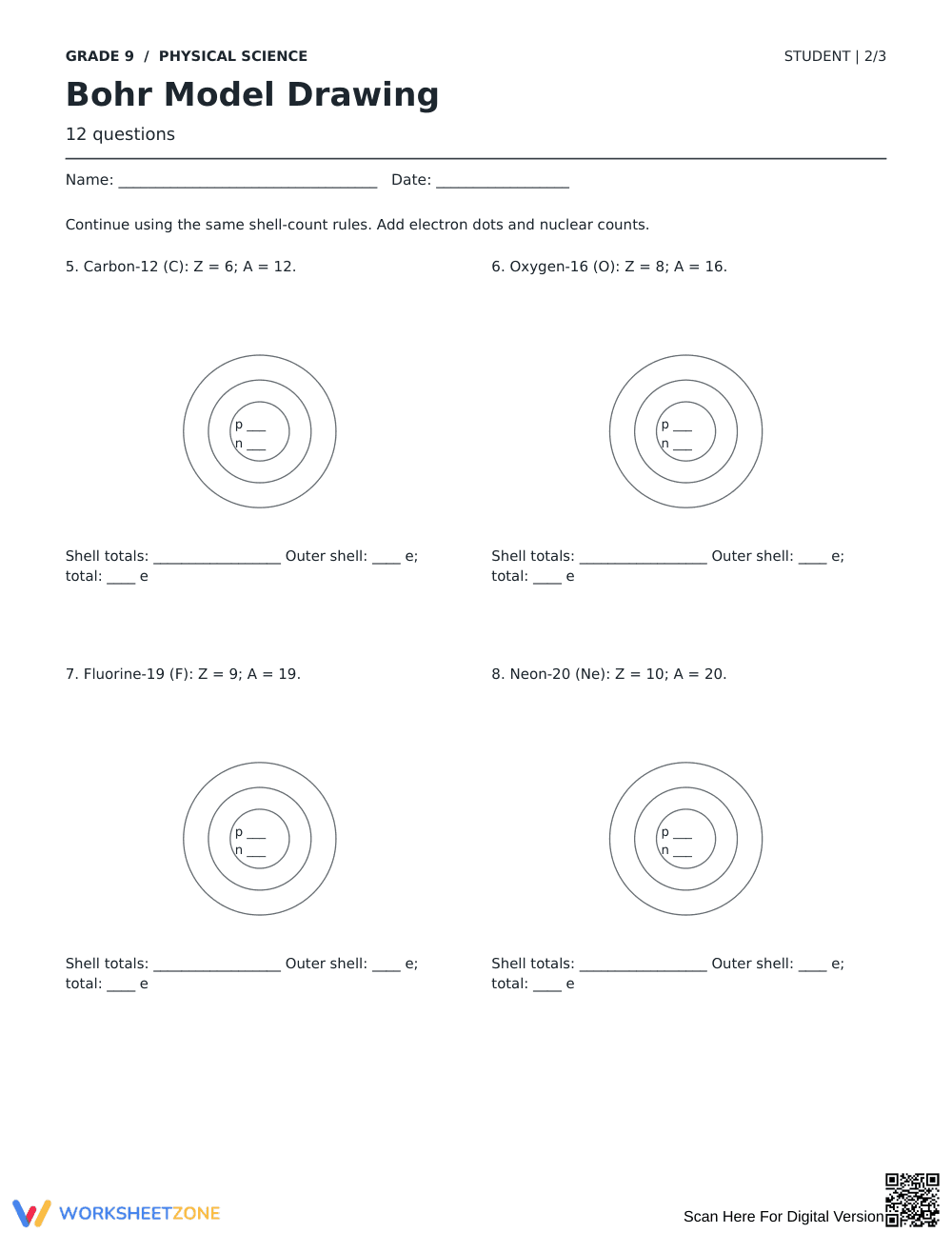 Bohr Model Drawing Worksheet | Grade 9 Printable - Page 2