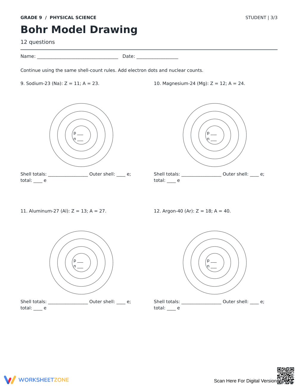 Bohr Model Drawing Worksheet | Grade 9 Printable - Page 3
