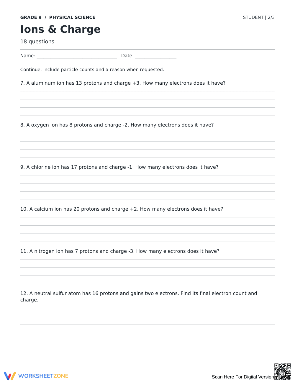 Ions and Charge Worksheet | Grade 9 Printable Science - Page 2