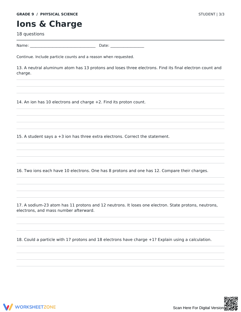 Ions and Charge Worksheet | Grade 9 Printable Science - Page 3