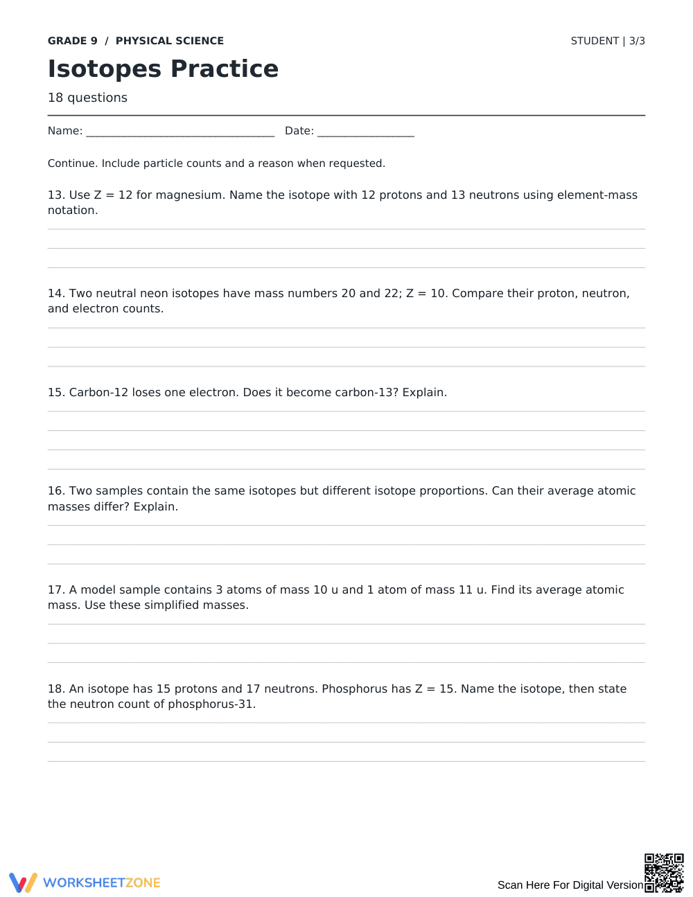 Isotopes Practice Worksheet | Grade 9 Science Essential - Page 3