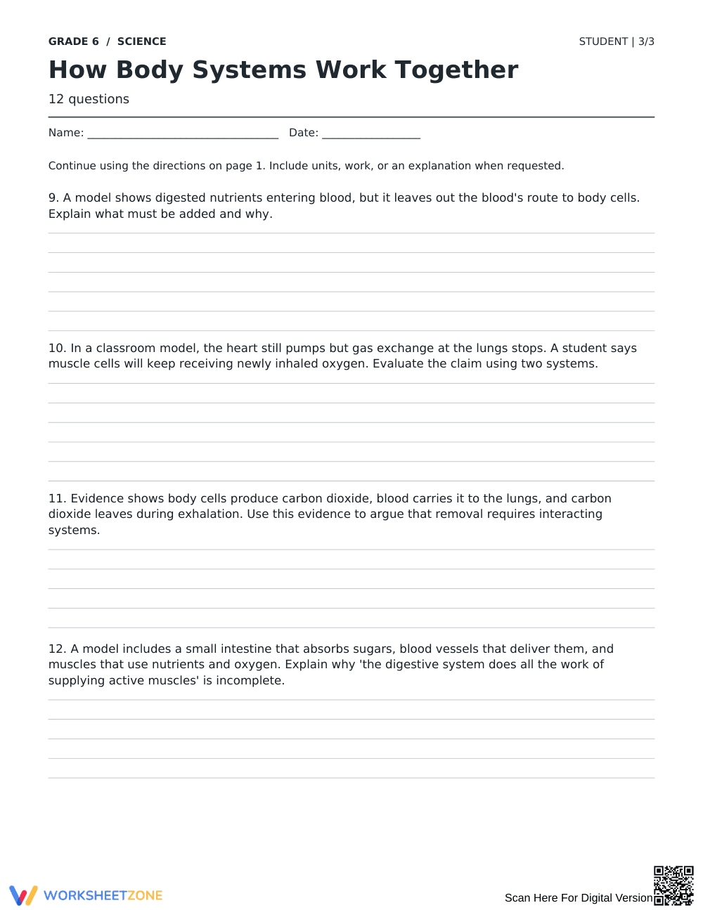 Body Systems Worksheet | Grade 6 Science Printable - Page 3