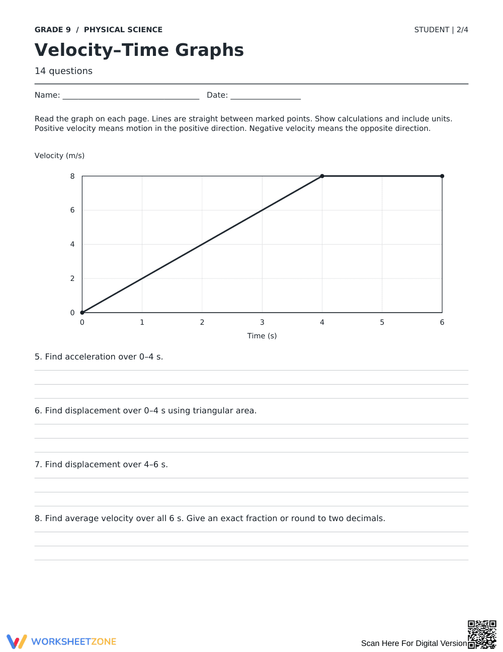 Velocity-Time Graphs Worksheet | Essential Grade 9 Science - Page 2
