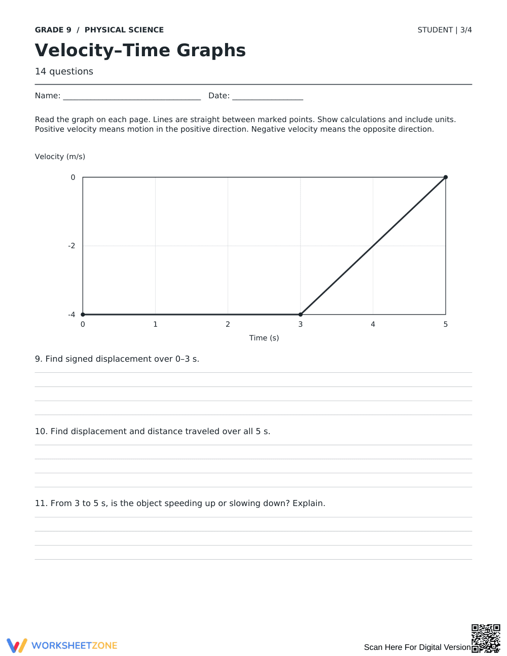 Velocity-Time Graphs Worksheet | Essential Grade 9 Science - Page 3