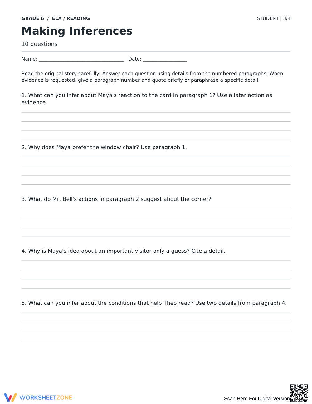 Making Inferences Worksheet | Grade 6 Reading Essential - Page 3