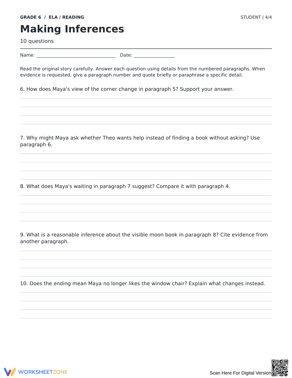 Making Inferences Worksheet | Grade 6 Reading Essential - Page 4