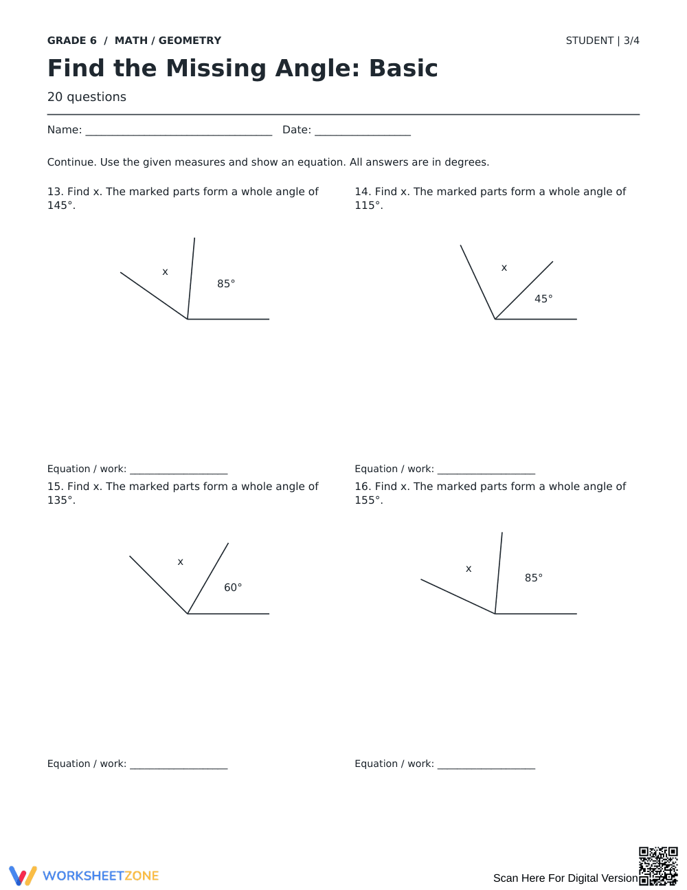 Missing Angle Worksheet | Grade 6 Math Essential - Page 3