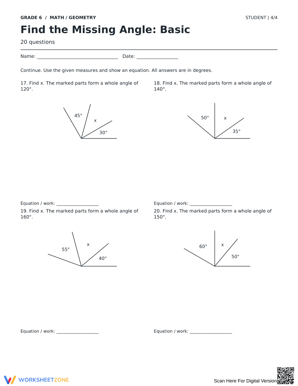 Missing Angle Worksheet | Grade 6 Math Essential - Page 4