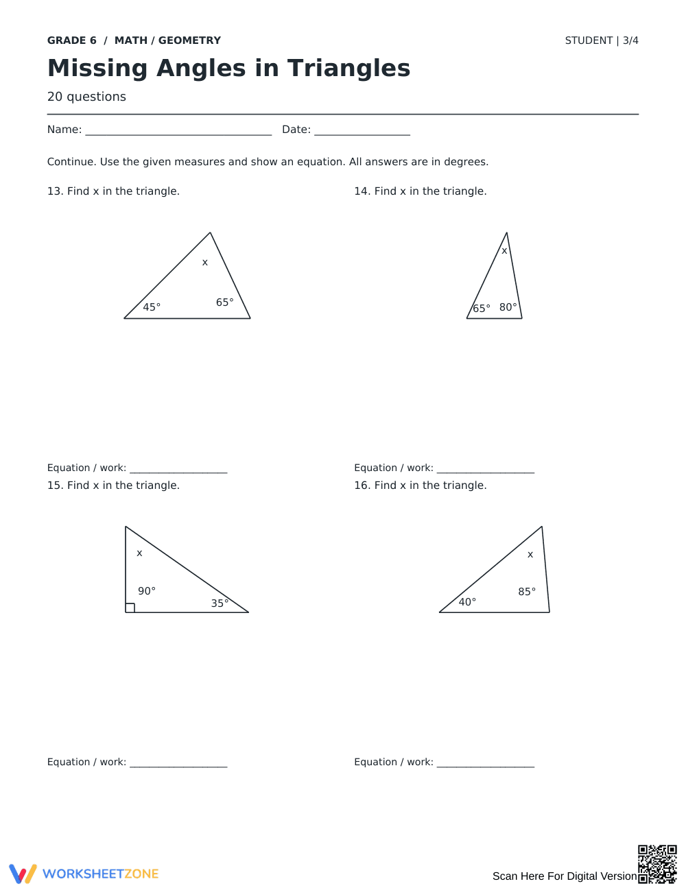 Missing Angles in Triangles Worksheet | Grade 6 Ready - Page 3