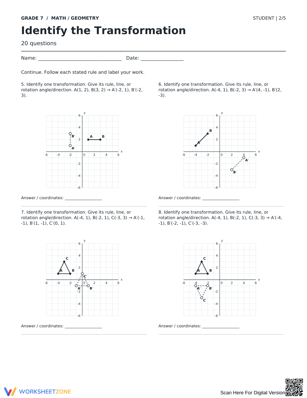 Identify Transformations Worksheet | Grade 7 Complete - Page 2
