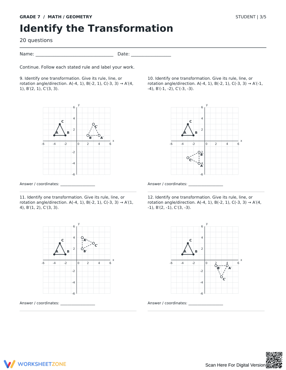 Identify Transformations Worksheet | Grade 7 Complete - Page 3