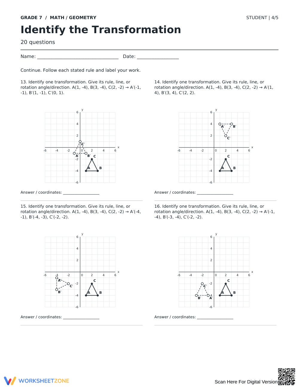 Identify Transformations Worksheet | Grade 7 Complete - Page 4