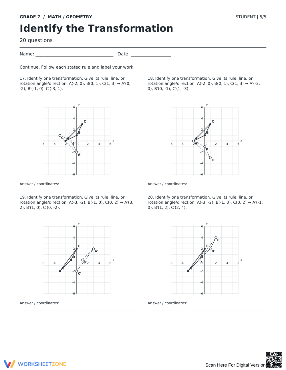 Identify Transformations Worksheet | Grade 7 Complete - Page 5