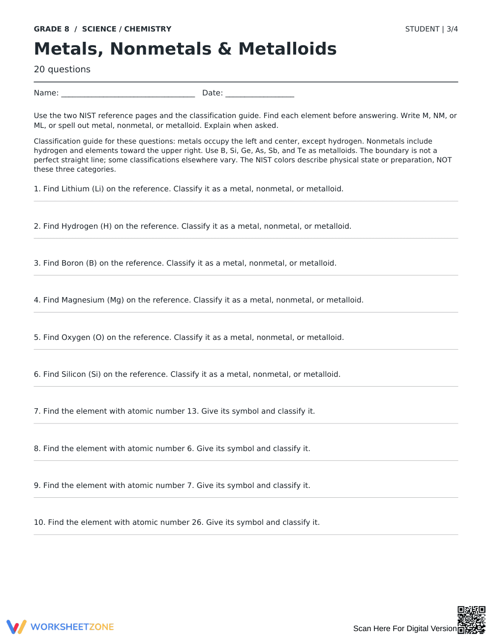 Metals, Nonmetals & Metalloids Worksheet | Grade 8 Ready - Page 3