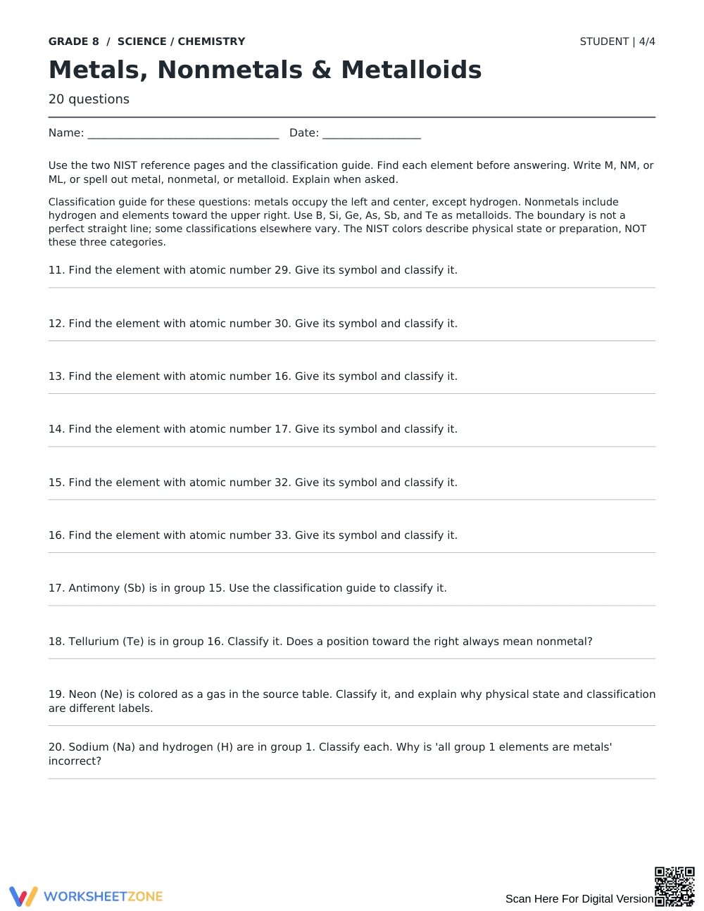 Metals, Nonmetals & Metalloids Worksheet | Grade 8 Ready - Page 4