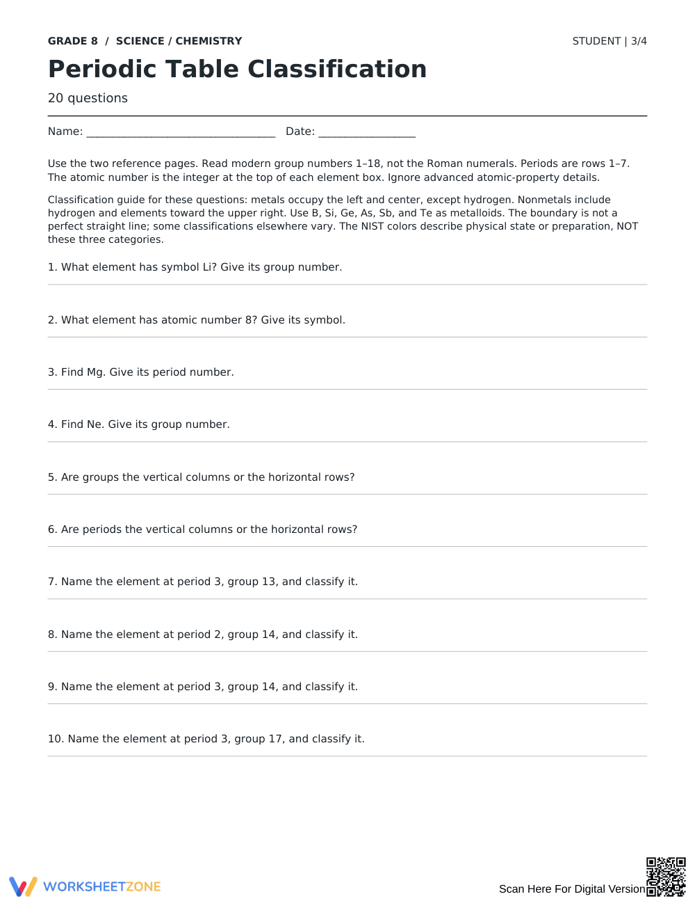 Periodic Table Worksheet | Grade 8 Science Printable - Page 3