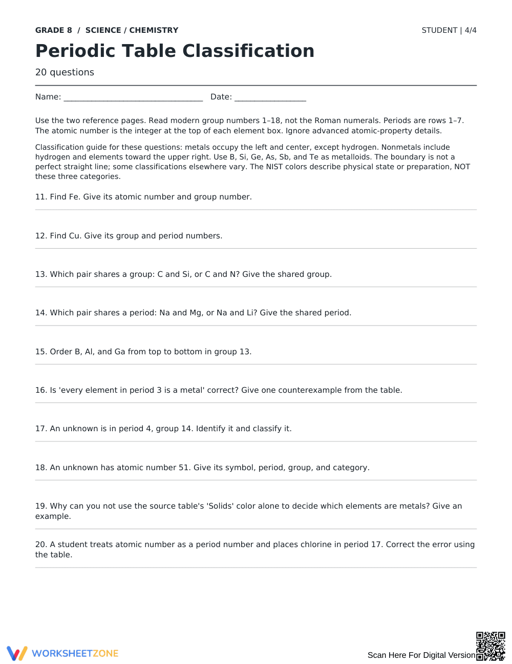 Periodic Table Worksheet | Grade 8 Science Printable - Page 4